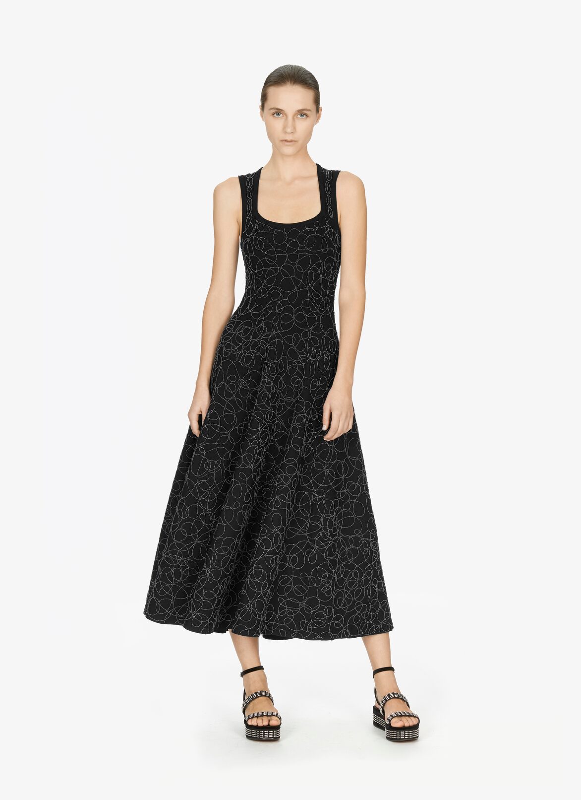 EMBROIDERED SLEEVELESS DRESS RAINBOW LAINE BRODE BLACK ALAÏA BLACK  EMBROIDERED SLEEVELESS DRESS RAINBOW LAINE BRODE BLACK
